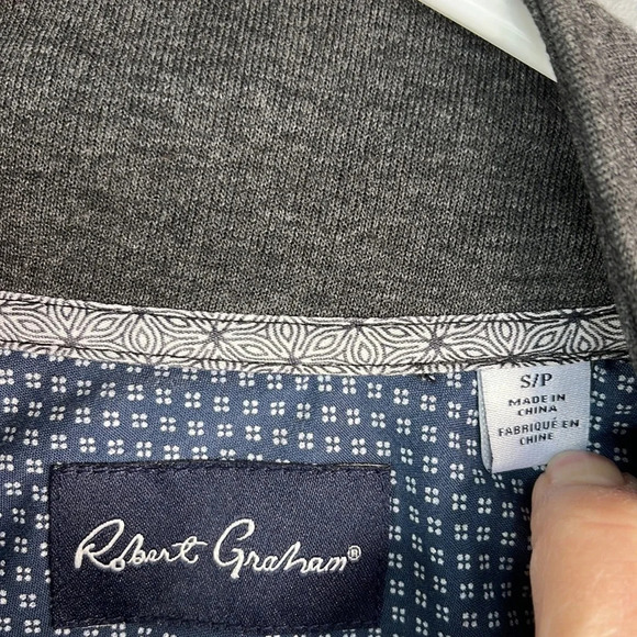 ROBERT GRAHAM Zip Sweater Jacket Grey Long Sleeve Pockets Logo Preppy Neutral S - Picture 8 of 10